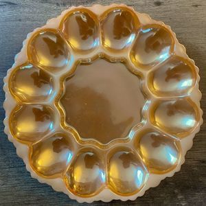 Vintage 70’s milk glass egg plate in peach / orange.